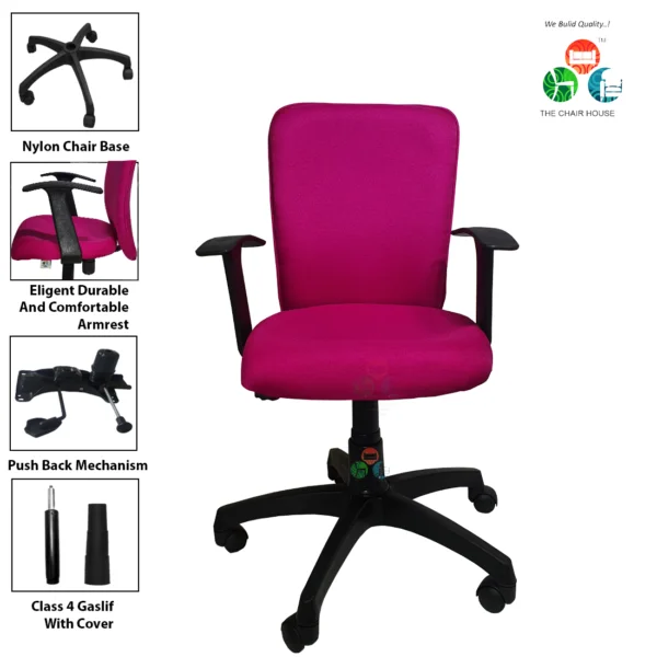 C16 Sigma 'T' Handle Mid-Back Nylon Revolving Office Chair (Pink)