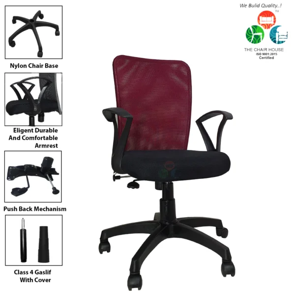 C02 Sigma ‘S’ Handle Mid-Back Mesh Office Chair (Maroon)