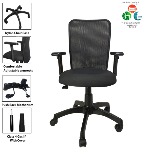 C08 Adjustment handle Nylon Mid-Back Office Chair (Black)