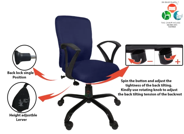 C14 Zebra 'S' Handle Mid-Back Ergonomic Office Chair (Navy Blue)