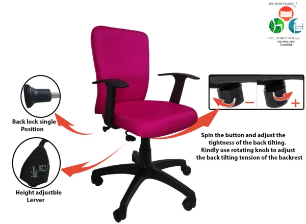 C16 Sigma 'T' Handle Mid-Back Nylon Revolving Office Chair (Pink)