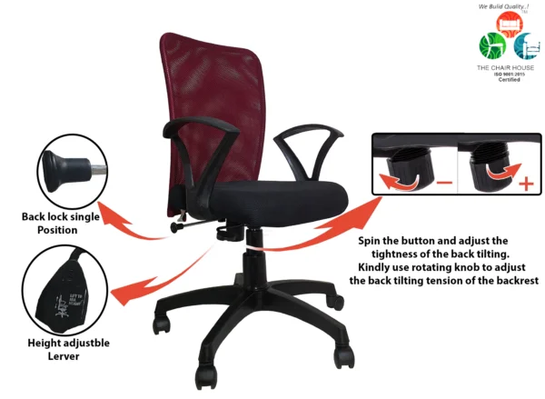 C02 Sigma ‘S’ Handle Mid-Back Mesh Office Chair (Maroon)