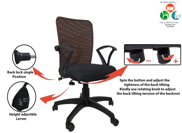 C02 Sigma ‘S’ Handle Mid-Back Mesh Office Chair (Brown)