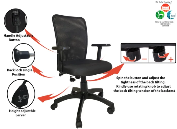 C08 Adjustment handle Nylon Mid-Back Office Chair (Black)