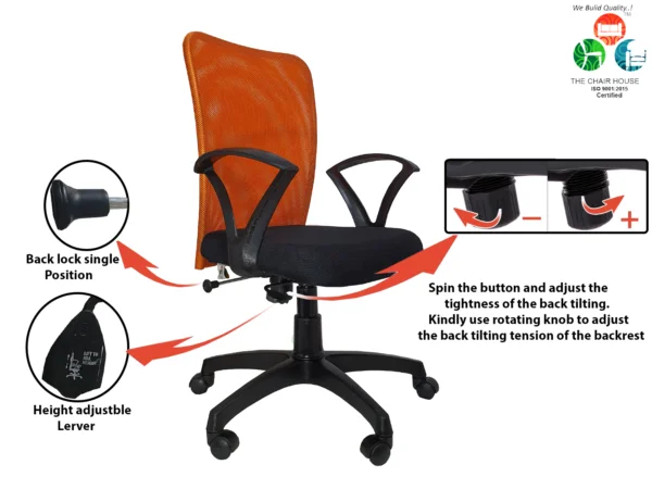 C01 Sigma 'S' Handle Mid-Back Mesh Office Chair (Orange)
