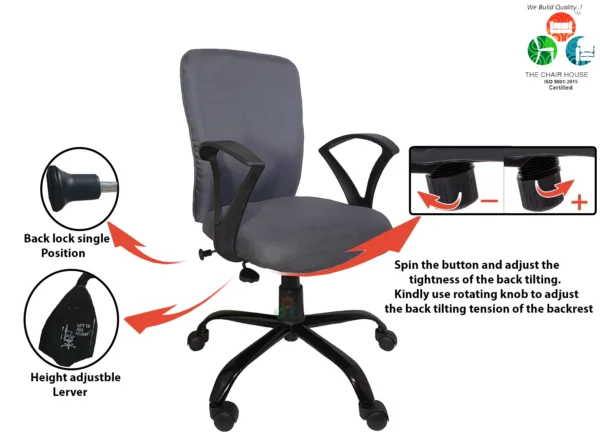 C12 Zebra 'S' Handle Ergonomic Mid-Back Office Chair (Grey)