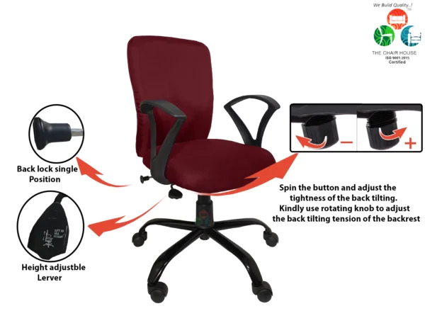 C13 Zebra 'S' Handle Mid-Back Ergonomic Office Chair (Maroon)