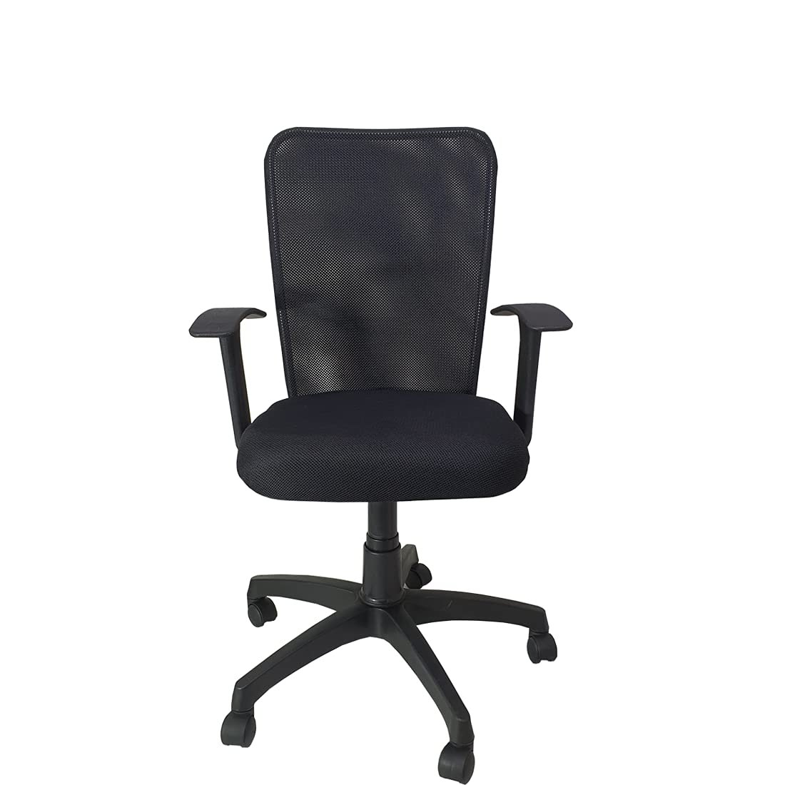 C09 -‘T’ Handle Nylon Mid Back Arm Rest Revolving Office Chair ( Mid-Back, Black Color)