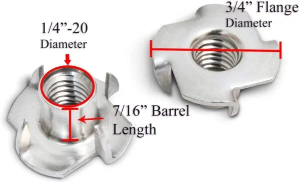 The Chair House - 1/4"-20 T-Nuts (25 Pack) | Pronged Tee Nut, Threaded Insert for Wood & Furniture 8 The Chair House - 1/4"-20 T-Nuts (25 Pack) | Pronged Tee Nut, Threaded Insert for Wood & Furniture