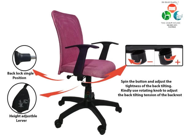 C07 Sigma 'T' Handle Mid-Back Nylon Office Chair (Baby Pink)