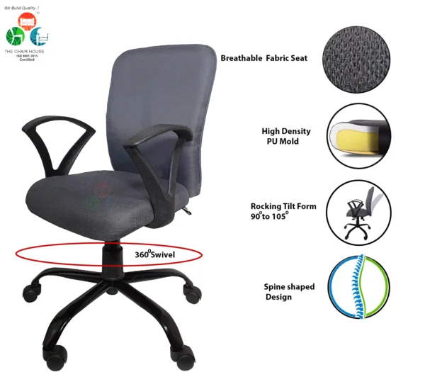 C12 Zebra 'S' Handle Ergonomic Mid-Back Office Chair (Grey)