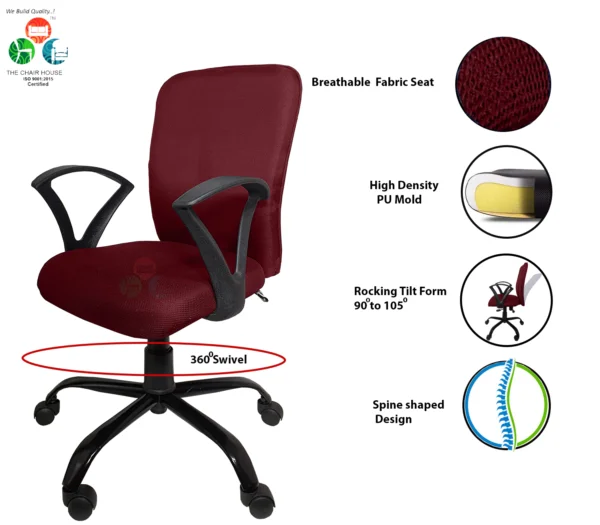 C13 Zebra 'S' Handle Mid-Back Ergonomic Office Chair (Maroon)