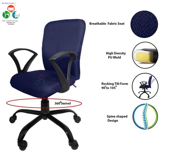 C14 Zebra 'S' Handle Mid-Back Ergonomic Office Chair (Navy Blue)