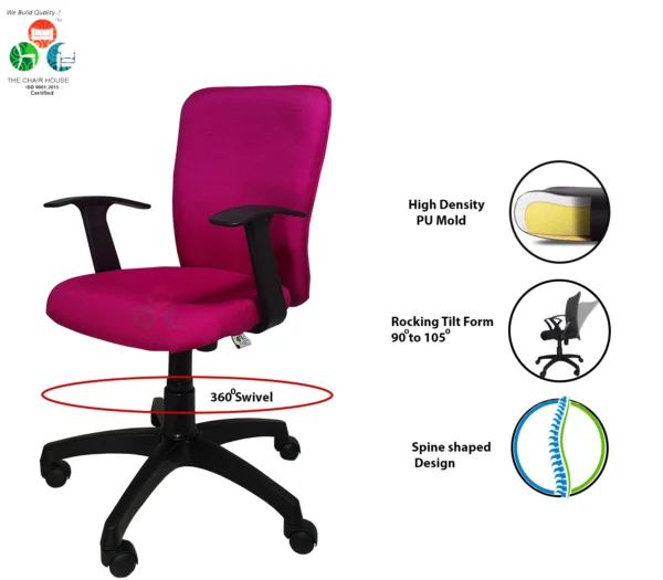 C16 Sigma 'T' Handle Mid-Back Nylon Revolving Office Chair (Pink)