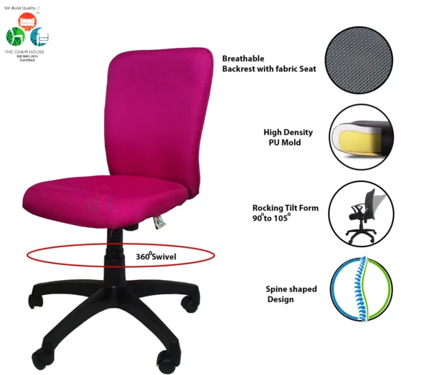 C17 Zebra Armless Height-Adjustable Mid-Back Revolving Chair (Pink)