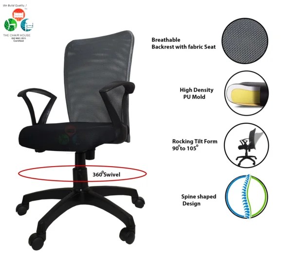 C03 Sigma ‘S’ Handle Mid-Back Mesh Office Chair (Grey) 9 C03 Sigma ‘S’ Handle Mid-Back Mesh Office Chair (Grey)