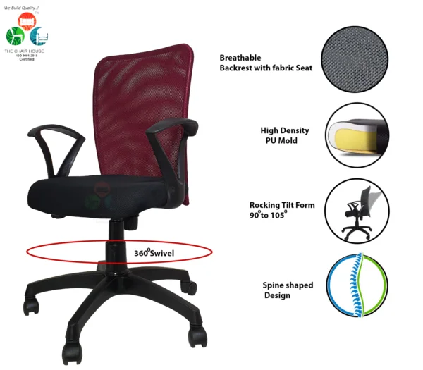 C02 Sigma ‘S’ Handle Mid-Back Mesh Office Chair (Maroon)