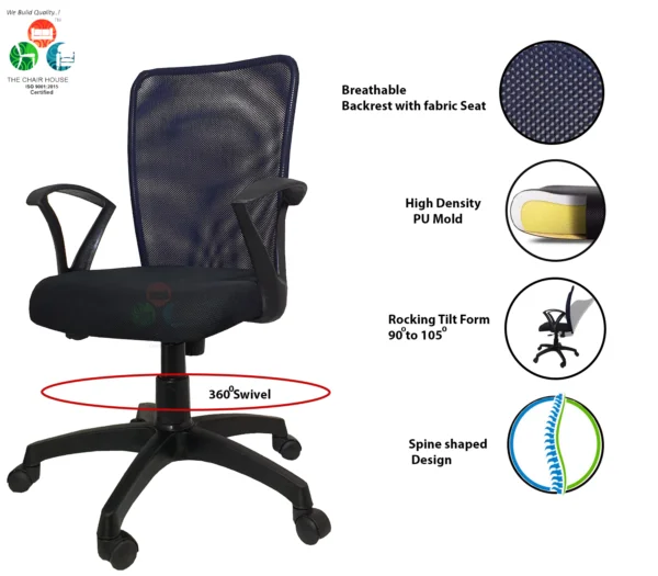 C02 Sigma ‘S’ Handle Mid-Back Mesh Office Chair (Blue)
