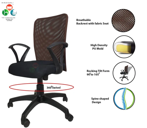 C02 Sigma ‘S’ Handle Mid-Back Mesh Office Chair (Brown)