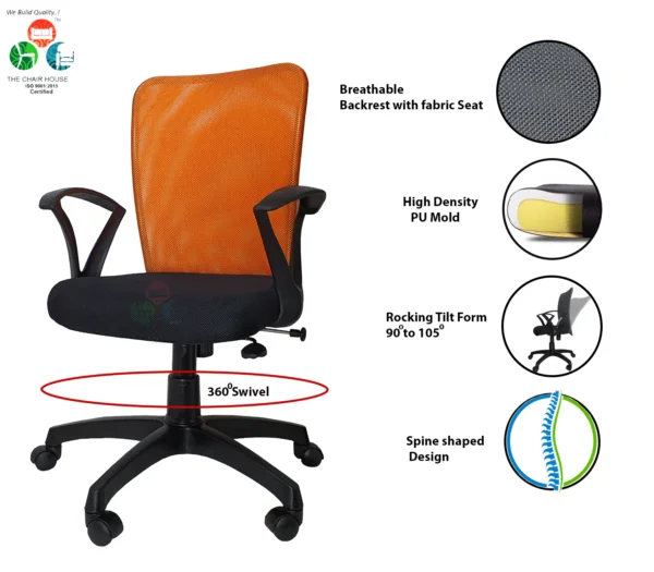C01 Sigma 'S' Handle Mid-Back Mesh Office Chair (Orange)