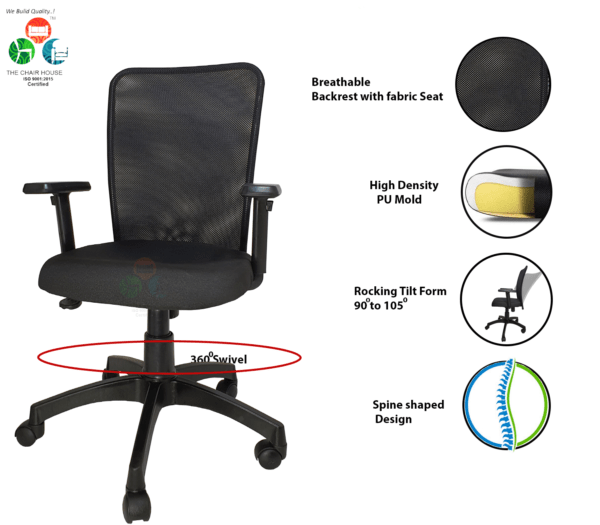 C07 Sigma C08 'T' Nylon Mid-Back Office Chair (Black)