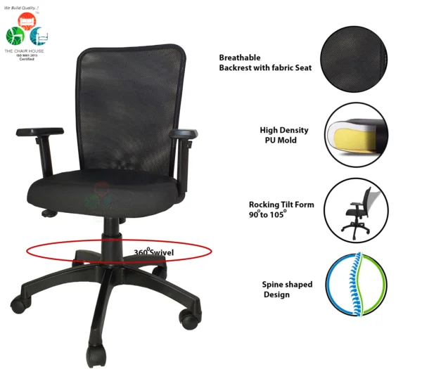 C08 Adjustment handle Nylon Mid-Back Office Chair (Black)