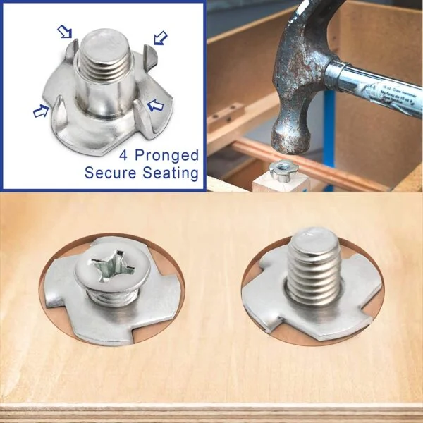 The Chair House - 1/4"-20 T-Nuts (25 Pack) | Pronged Tee Nut, Threaded Insert for Wood & Furniture 10 The Chair House - 1/4"-20 T-Nuts (25 Pack) | Pronged Tee Nut, Threaded Insert for Wood & Furniture