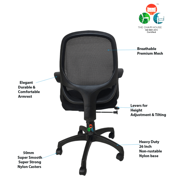 802 'S' Handle Mid-Back Ergonomic Mesh Office Chair (Black)