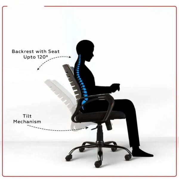 C85 Boom Low-Back Ergonomic Desk Chair | Mesh, Metal Base (Grey & Black)