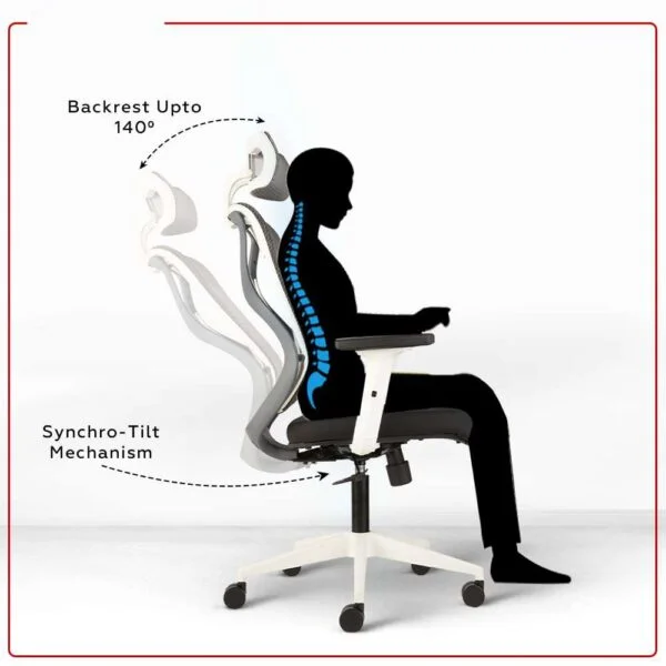 C75 Argon Ergonomic High Back Chair with Seat Slider & 2D Armrests (White)