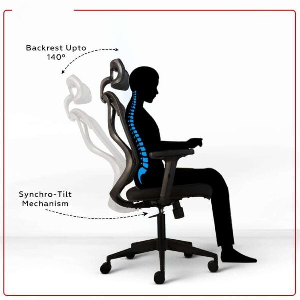 C76  Argon Ergonomic High Back Mesh Chair with 2D Armrests & Pneumatic Hydraulic (Black)