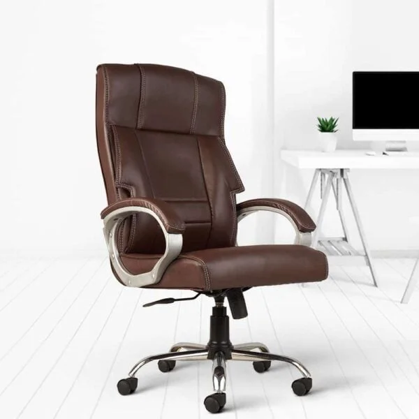 C81  Executive High-Back Leatherette Office Chair | Height Adjustable, Cushioned Armrests (Brown)