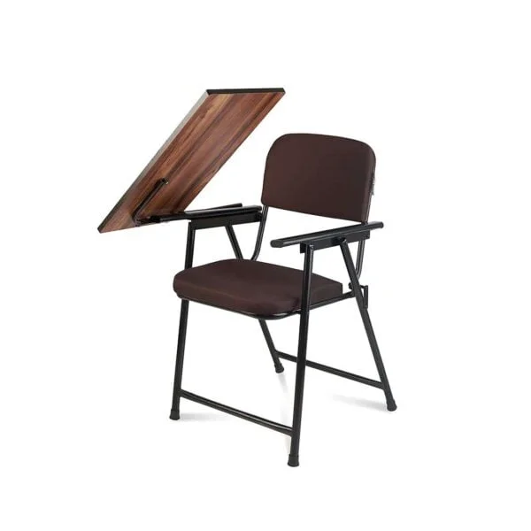 T01 Folding Study Chair with Cushion & Adjustable Writing Pad (Brown)