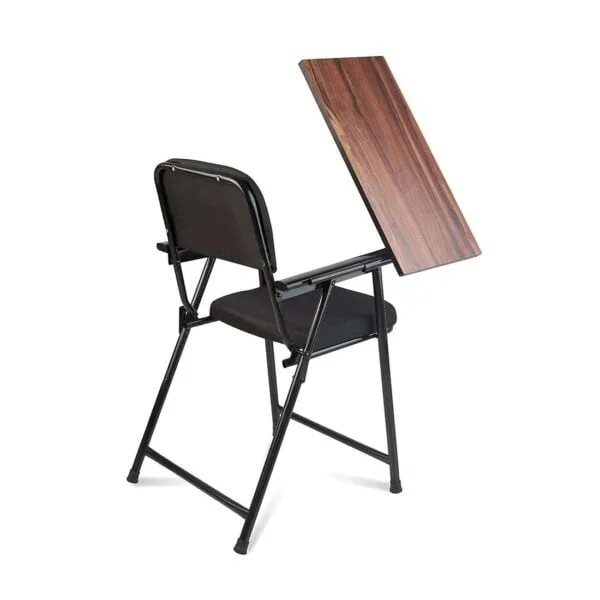 T02 Folding Study Chair with Cushion & Adjustable Writing Pad (Black)
