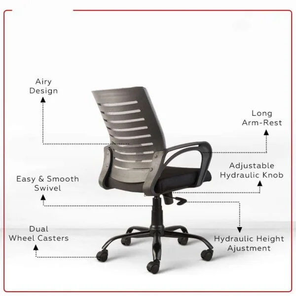C85 Boom Low-Back Ergonomic Desk Chair | Mesh, Metal Base (Grey & Black)