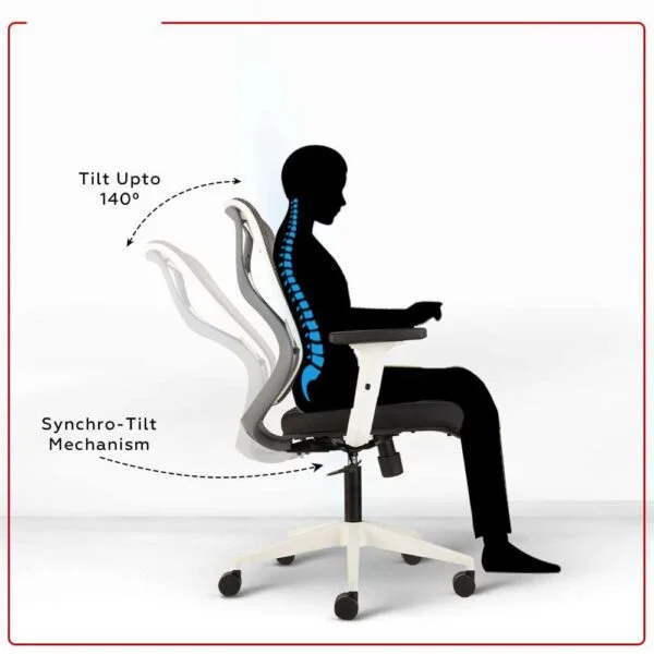 C78 Ergonomic Mesh Office Chair | Pneumatic Hydraulic, 2D Adjustable Armrests (Mid Back - White)