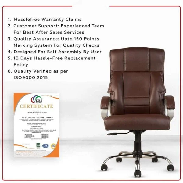 C81  Executive High-Back Leatherette Office Chair | Height Adjustable, Cushioned Armrests (Brown)