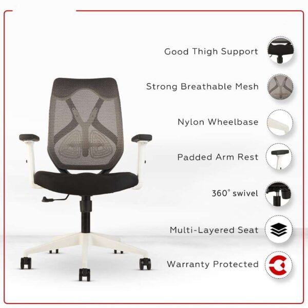 C78 Ergonomic Mesh Office Chair | Pneumatic Hydraulic, 2D Adjustable Armrests (Mid Back - White) 8 C78 Ergonomic Mesh Office Chair | Pneumatic Hydraulic, 2D Adjustable Armrests (Mid Back - White)