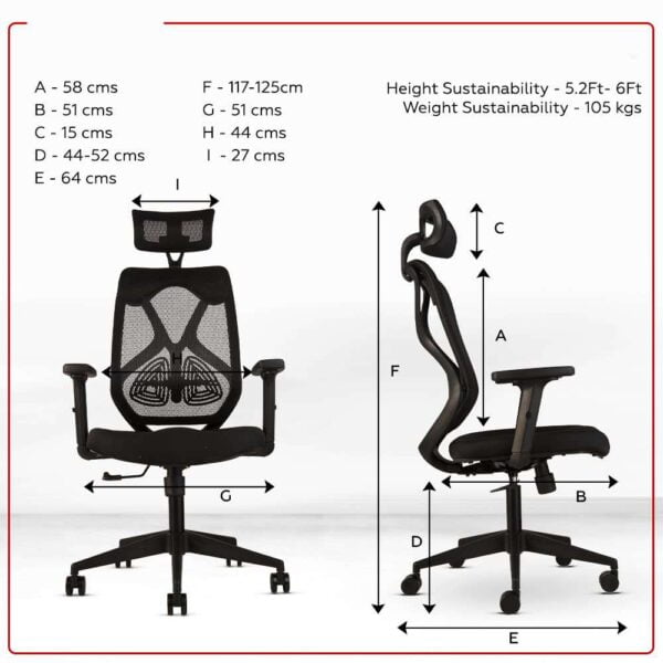 C76  Argon Ergonomic High Back Mesh Chair with 2D Armrests & Pneumatic Hydraulic (Black)
