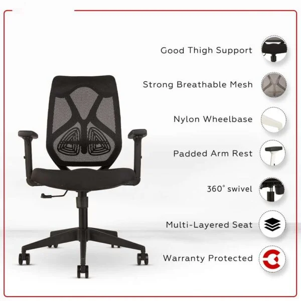 C77 Mid-Back Ergonomic Mesh Office Chair | Pneumatic Hydraulic, 2D Adjustable Armrests (Black) 8 C77 Mid-Back Ergonomic Mesh Office Chair | Pneumatic Hydraulic, 2D Adjustable Armrests (Black)