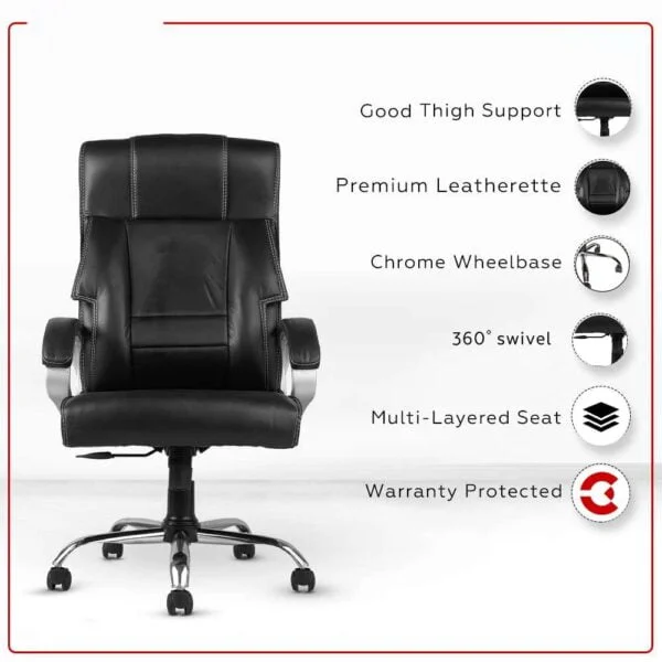 C82  Executive High-Back Leatherette Office Chair | Height Adjustable, Cushioned Armrests (Black)