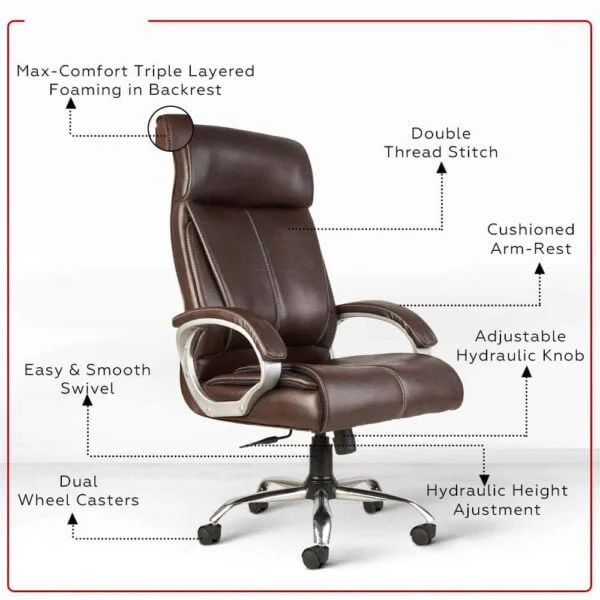 C80 High-Back Leather Executive Chair | Boss/Director Revolving Chair (Brown) 9 C80 High-Back Leather Executive Chair | Boss/Director Revolving Chair (Brown)