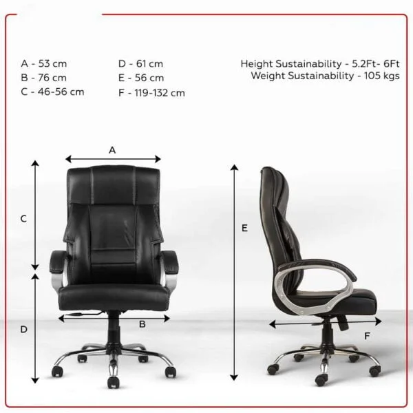 C82  Executive High-Back Leatherette Office Chair | Height Adjustable, Cushioned Armrests (Black)