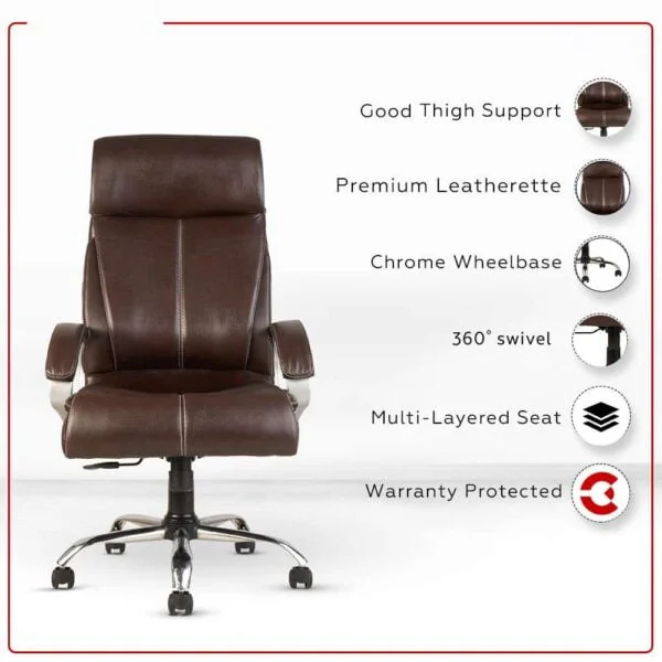 C80 High-Back Leather Executive Chair | Boss/Director Revolving Chair (Brown) 8 C80 High-Back Leather Executive Chair | Boss/Director Revolving Chair (Brown)