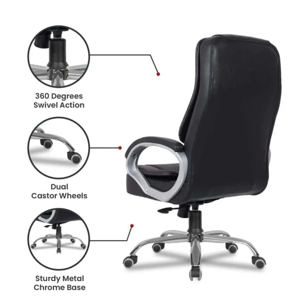 C84 Executive High Back Leatherette Revolving Chair | Adjustable, Cushioned Armrests (Black)