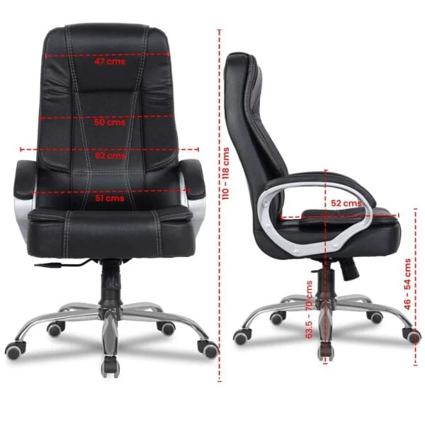 C84 Executive High Back Leatherette Revolving Chair | Adjustable, Cushioned Armrests (Black)