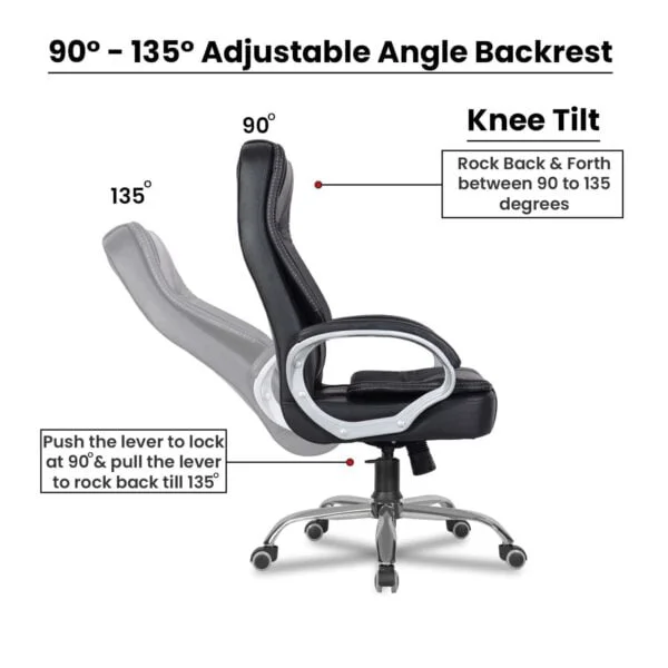 C84 Executive High Back Leatherette Revolving Chair | Adjustable, Cushioned Armrests (Black)