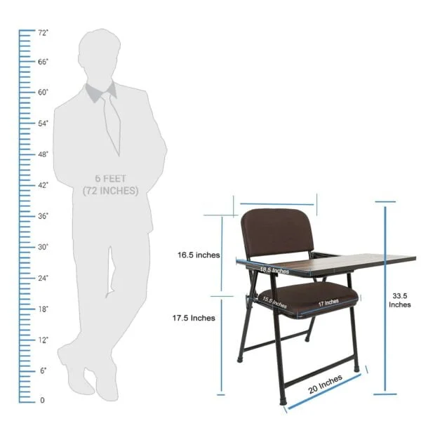 T01 Folding Study Chair with Cushion & Adjustable Writing Pad (Brown)