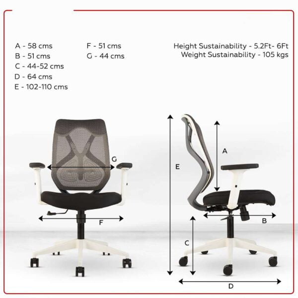 C78 Ergonomic Mesh Office Chair | Pneumatic Hydraulic, 2D Adjustable Armrests (Mid Back - White) 12 C78 Ergonomic Mesh Office Chair | Pneumatic Hydraulic, 2D Adjustable Armrests (Mid Back - White)