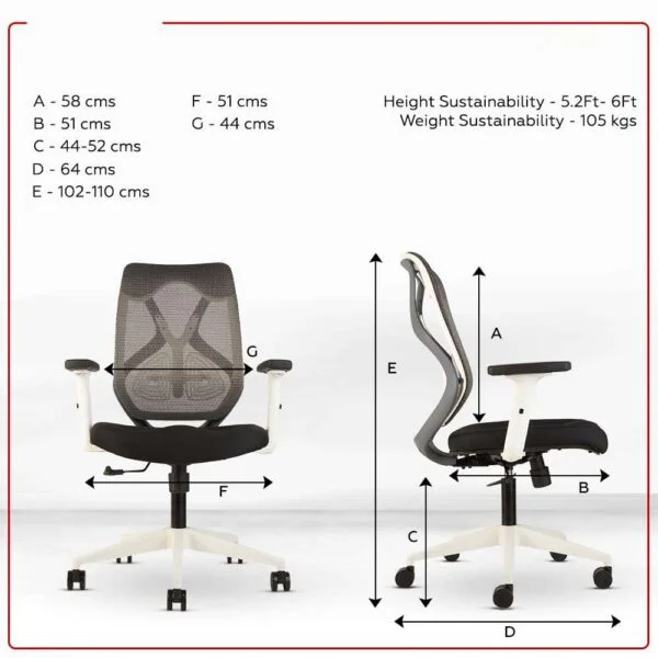 C78 Ergonomic Mesh Office Chair | Pneumatic Hydraulic, 2D Adjustable Armrests (Mid Back - White)